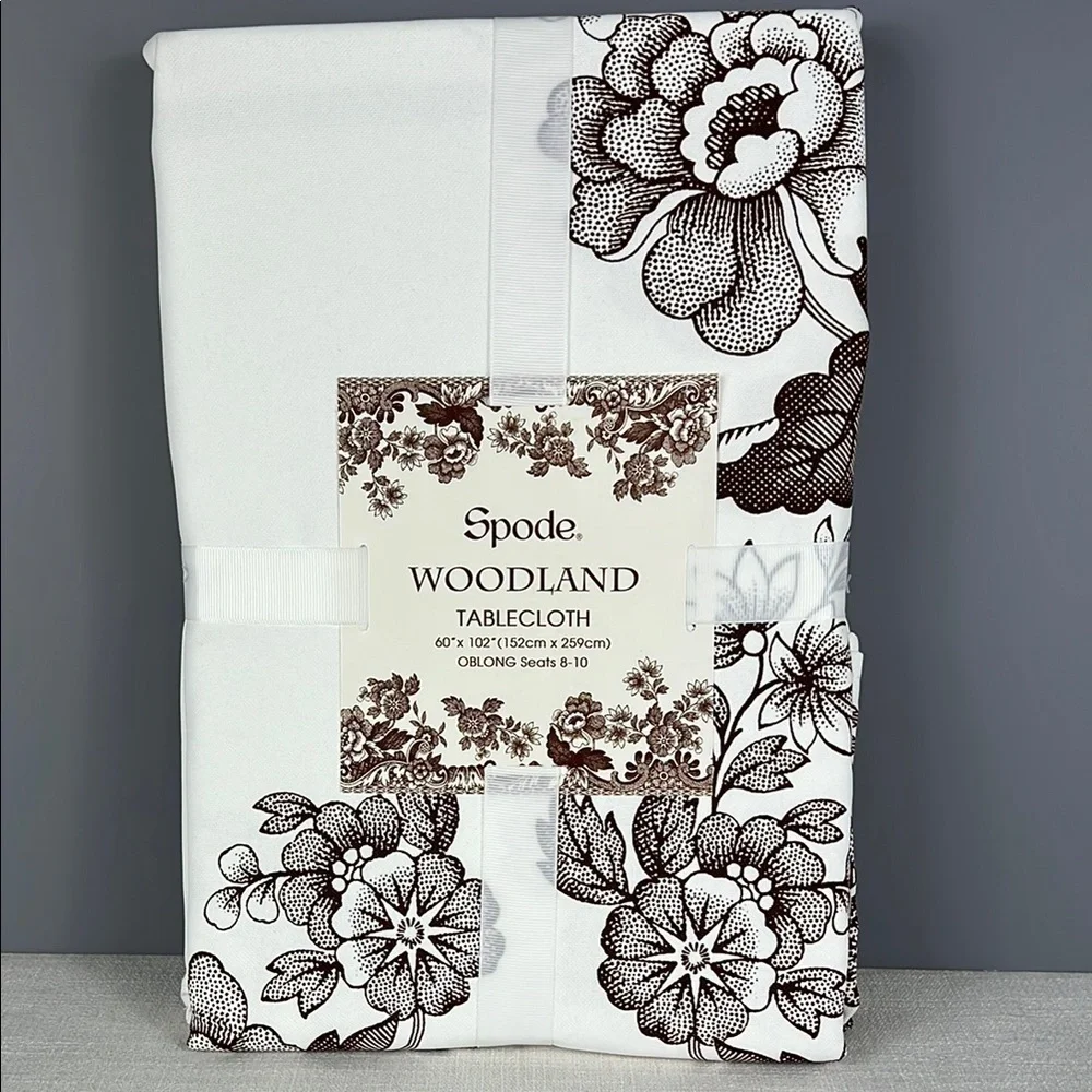 Spode Woodland Tablecloth - White and Brown Floral 60